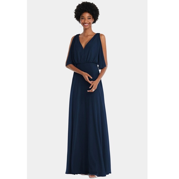 NEW AFTER SIX Navy CHIFFON V-Neck SPLIT-SLEEVE Blouson Bodice BRIDESMAID GOWN 6 - Picture 13 of 15